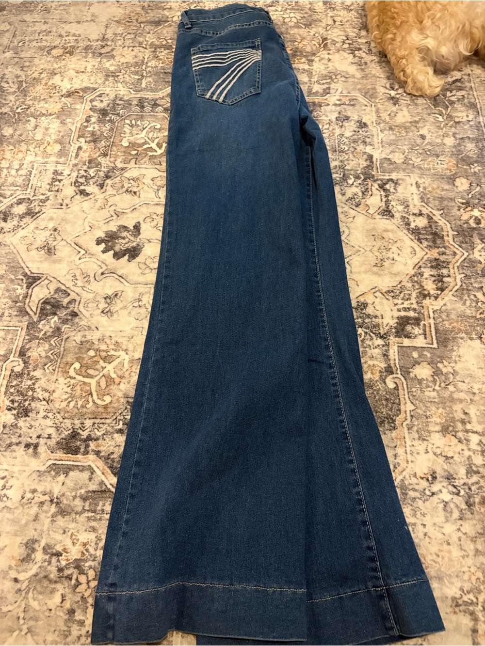 7 For All Mankind Dark Blue Wide-Leg Jeans with Back Pocket Stitching
